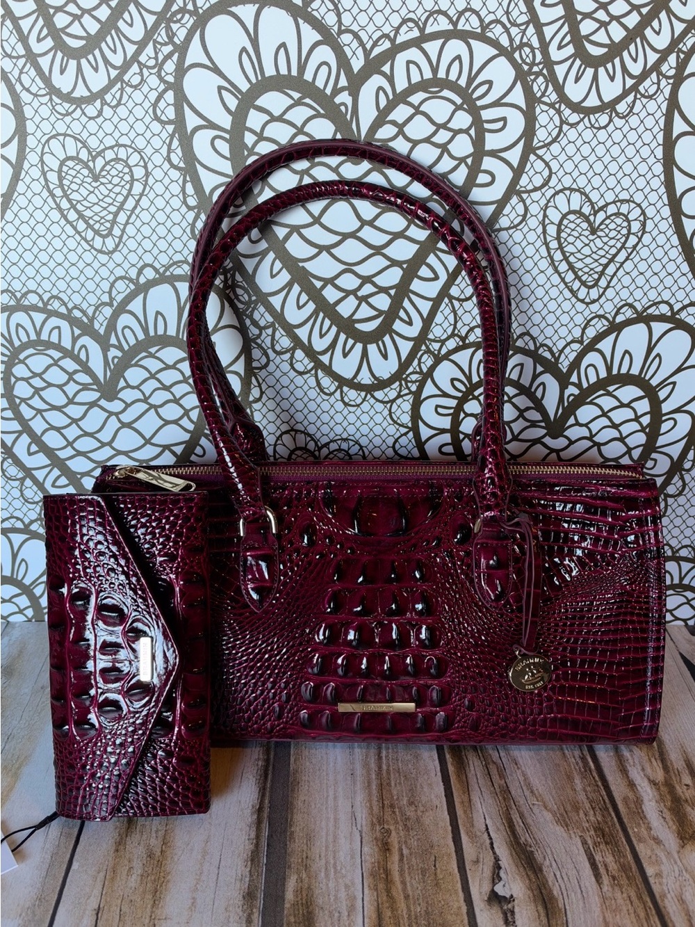 Brahmin Sophia Cherry Lacquer Shoulder Bag with matching Veronica wallet NWT SET